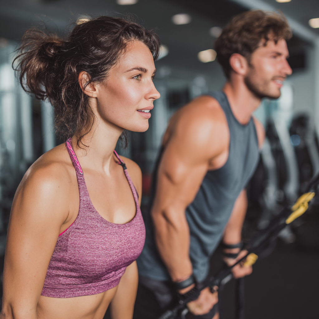 Хлопець і дівчина займаються фітнесом разом